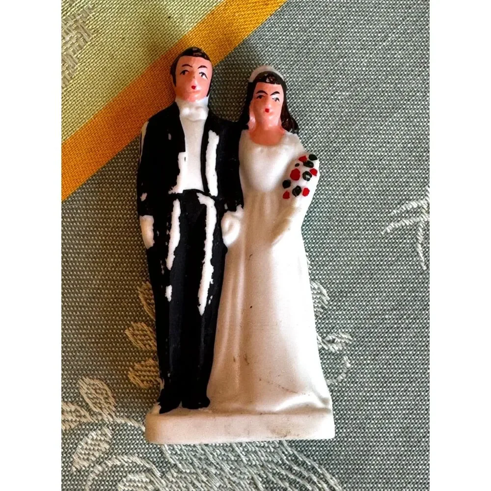Vintage porcelain wedding cake topper Bride and Groom